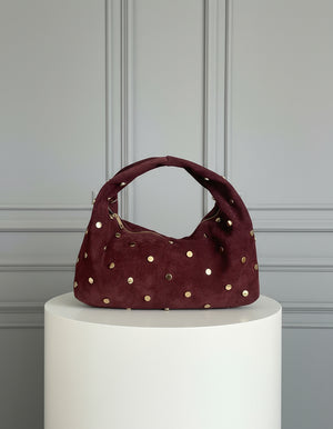 BEATRICE , GOLD STUDDS SHOULDER BAG , BORDEAUX