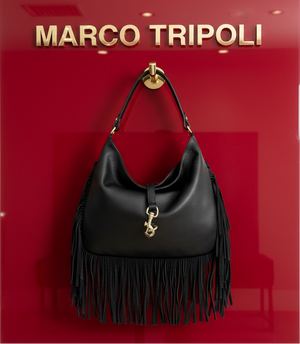 BROOKLYN , SHOULDER BAG WITH FRINGE , BLACK