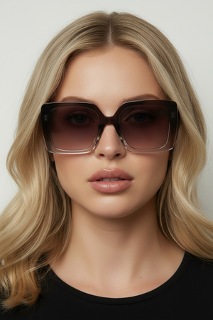 DEBBIE , MEDIUM SQUARE SUNGLASSES , GREY GLOSS