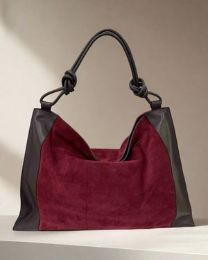 EMPIRE , LEATHER & SUEDE LARGE SHOULDER BAG , BORDEAUX