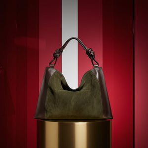 EMPIRE , LEATHER & SUEDE LARGE SHOULDER BAG , WOOD GREEN