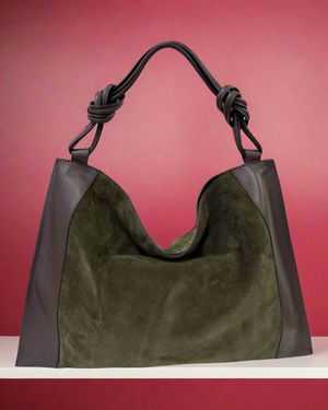 EMPIRE , LEATHER & SUEDE LARGE SHOULDER BAG , WOOD GREEN