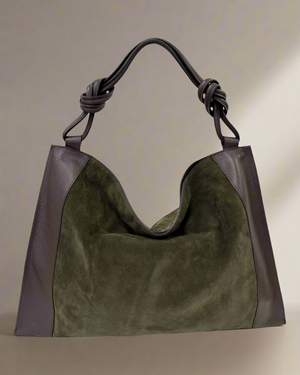 EMPIRE , LEATHER & SUEDE LARGE SHOULDER BAG , WOOD GREEN