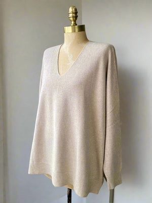 V-NECK BOYFRIEND JUMPER  , OAT