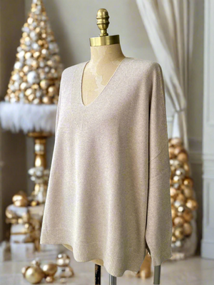 V-NECK BOYFRIEND JUMPER  , OAT