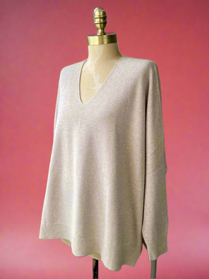 V-NECK BOYFRIEND JUMPER  , OAT