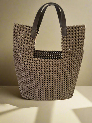 MONACO , WOVEN LEATHER SHOULDER BAG , TAUPE