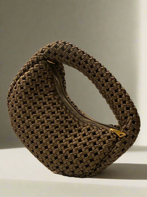 CANNES , WOVEN SATIN RIBBON HANDBAG , TAUPE