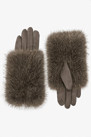 FAUX FUR GLOVES , TAUPE