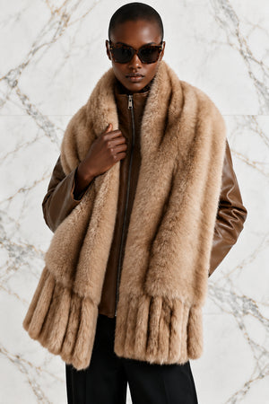 FAUX FUR SHAWL , CARAMEL