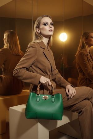 BRENDA , BAMBOO DETAIL TOTE , EMERALD