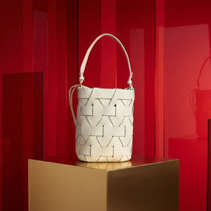 MARSEILLE , WOVEN LEATHER BUCKET CROSSBODY BAG , OFF WHITE