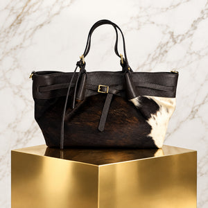 LARGE BELTED TRAPEZE TOTE , COWHIDE
