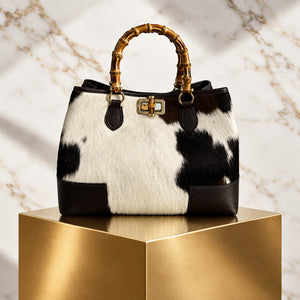 BAMBOO HANDLE COWHIDE TOTE