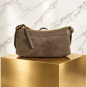 THE ARC SUEDE CROSSBODY BAG , TAUPE
