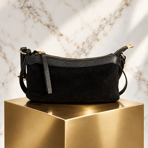 THE ARC SUEDE CROSSBODY BAG , BLACK