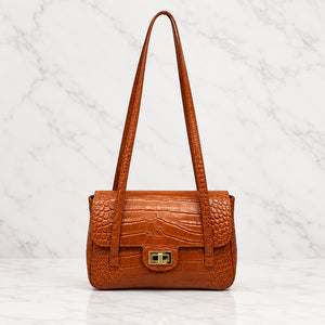 MOCK CROC SHOULDER BAG , TAN