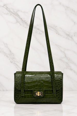 MOCK CROC SHOULDER BAG , GREEN