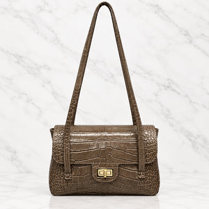 MOCK CROC SHOULDER BAG , TAUPE