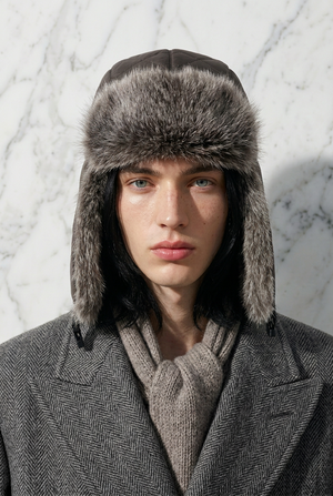 FAUX FUR QUILTED HAT , CHOCOLATE