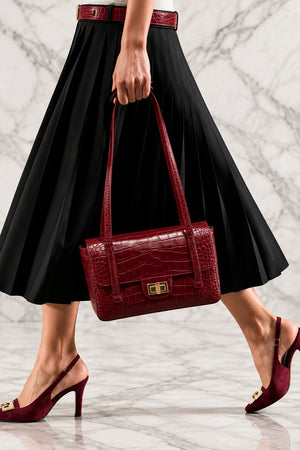 MOCK CROC SHOULDER BAG , RED