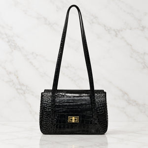 MOCK CROC SHOULDER BAG , BLACK