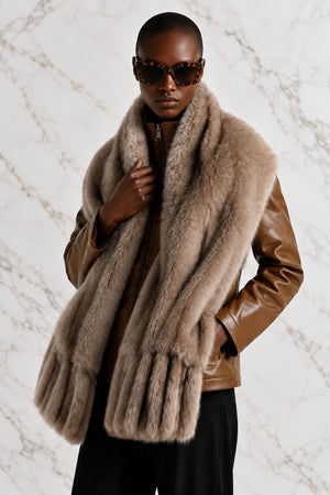 FAUX FUR SHAWL , TAUPE