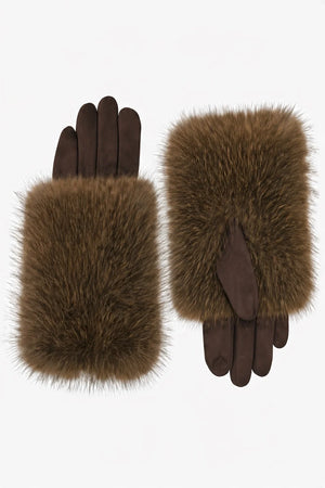 FAUX FUR GLOVES , CHOCOLATE
