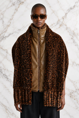 FAUX FUR SHAWL , LEOPARD