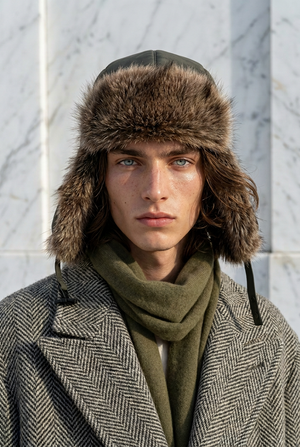 FAUX FUR QUILTED HAT , GREEN