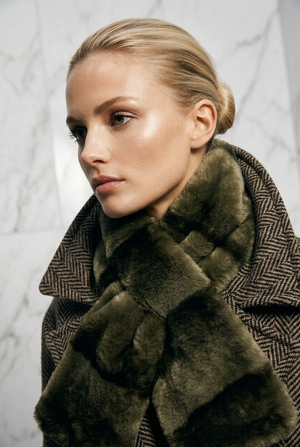 FAUX FOX FUR COLLAR - SCARF , GREEN