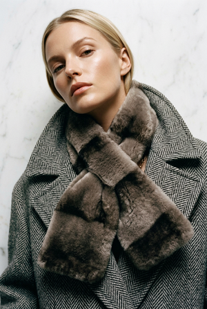 FAUX FOX FUR COLLAR - SCARF , TAUPE