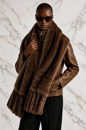 FAUX FUR SHAWL , CHOCOLATE