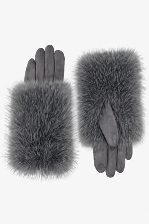 FAUX FUR GLOVES , GREY
