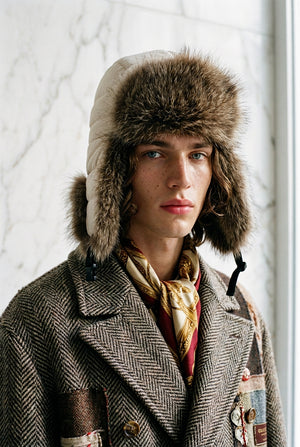 FAUX FUR QUILTED HAT , VANILLA
