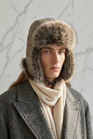 FAUX FUR QUILTED HAT , TAUPE