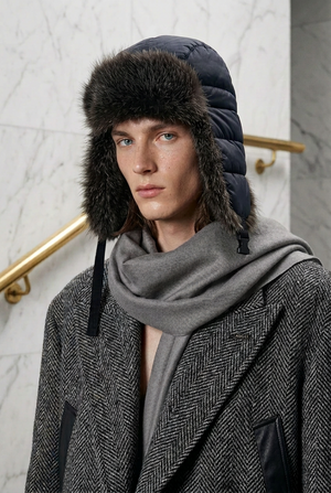 FAUX FUR QUILTED HAT , NAVY
