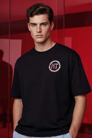 MT COLOUR LOGO BOXY OVERSIZED T-SHIRT , BLACK MULTI