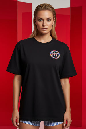 MT COLOUR LOGO BOXY OVERSIZED T-SHIRT , BLACK MULTI