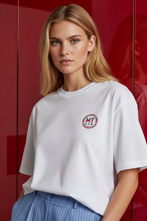 MT COLOUR LOGO BOXY OVERSIZED T-SHIRT , WHITE MULTI