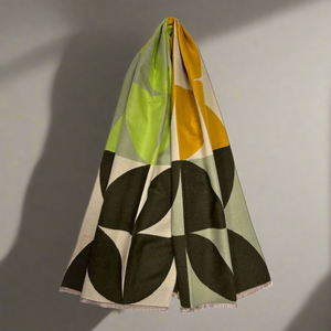 GEOMETRIC PRINT , CASHMERE MIX SCARF , FLUORESCENT GREEN