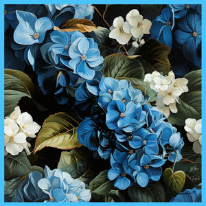 HYDRANGEA SILK SATIN SCARF , BLUE