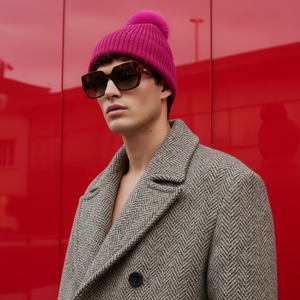 POM POM BEANIE IN CASHMERE & ANGORA ,  FUCSHIA