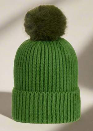 POM POM BEANIE IN CASHMERE & ANGORA  , GREEN