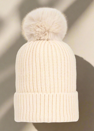 POM POM BEANIE IN CASHMERE & ANGORA , CREAM