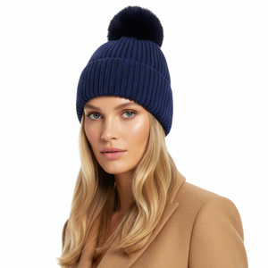 POP POM BEANIE , NAVY