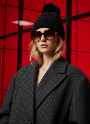 POM POM BEANIE IN CASHMERE & ANGORA , BLACK