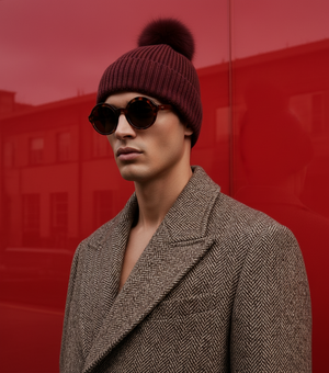 POM POM BEANIE IN CASHMERE & ANGORA , BORDEAUX