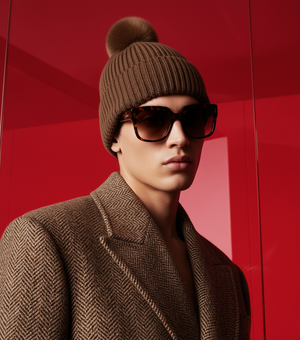 POM POM BEANIE IN CASHMERE & ANGORA , BROWN