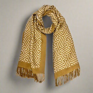 MAZE PRINT CASHMERE MIX SCARF , TAN